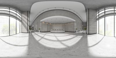 Spherical 360 panorama projection Interior of reception 3D illustration